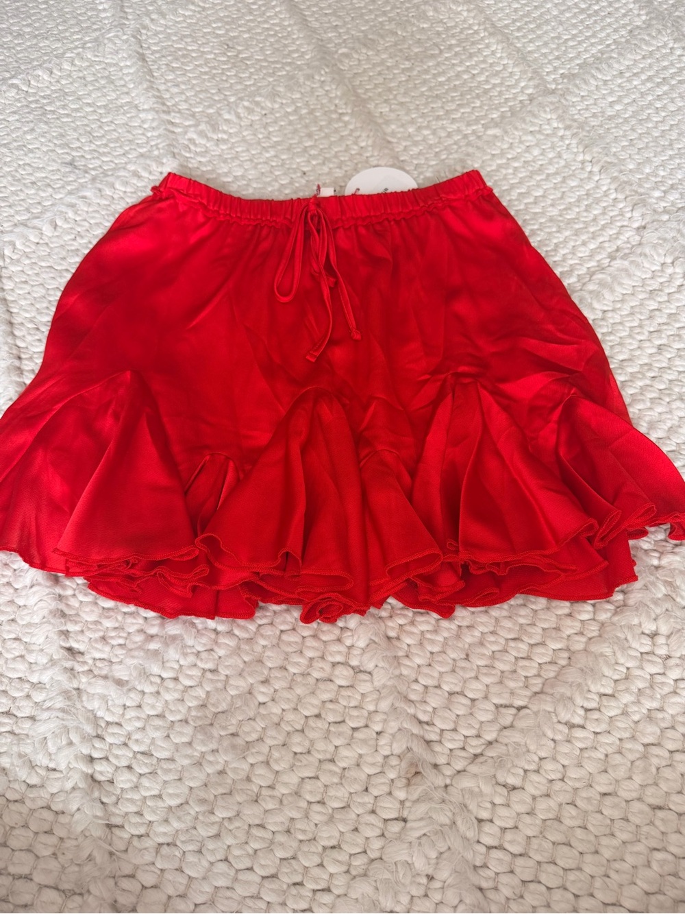 Umgee Red Ruffle Mini Skirt with Drawstring Waist